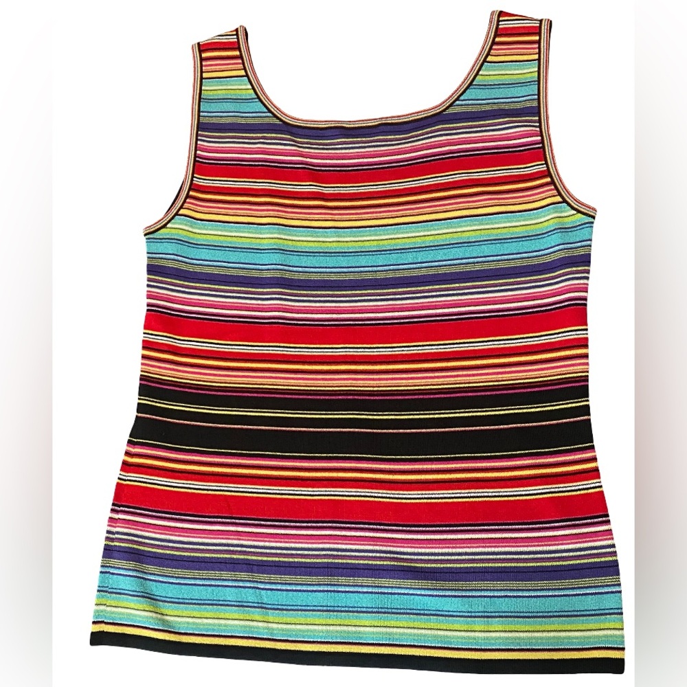 Escada striped multicolor sleeveless cotton rayon Y2K tank top size 38 medium - Picture 2 of 5